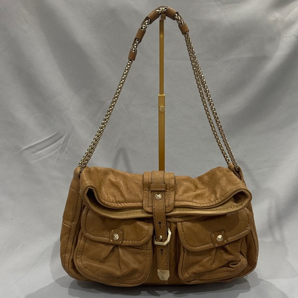 Henri Bendel Lambskin Leather Shoulder Bag – Chain Strap & Dual Front Pockets - Picture 1 of 16